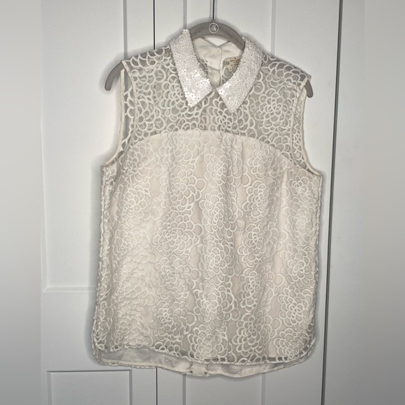 Kate Spade Translucent Floral Embroidered Sleeveless Top Blouse Women’s Size 10 - Picture 1 of 8